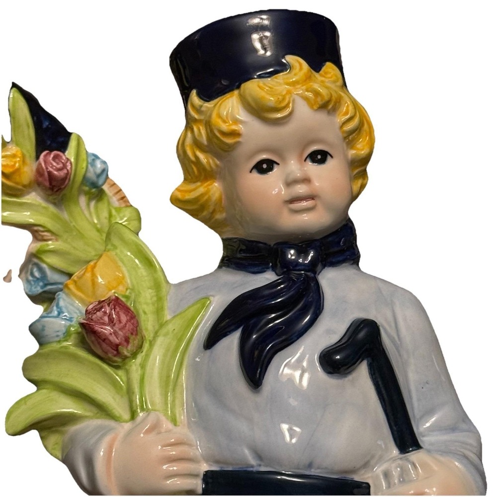 Delft Blue Hand Painted Dutch Girl & Boy Figurines 12" Vintage White & Blue - Picture 9 of 11